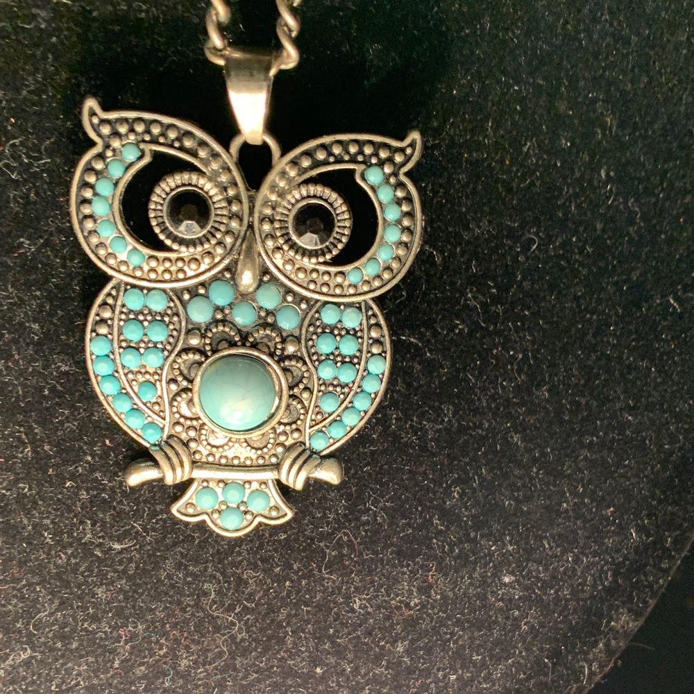 Claire's Turquoise & Silver Tone Owl 18-inches Necklace